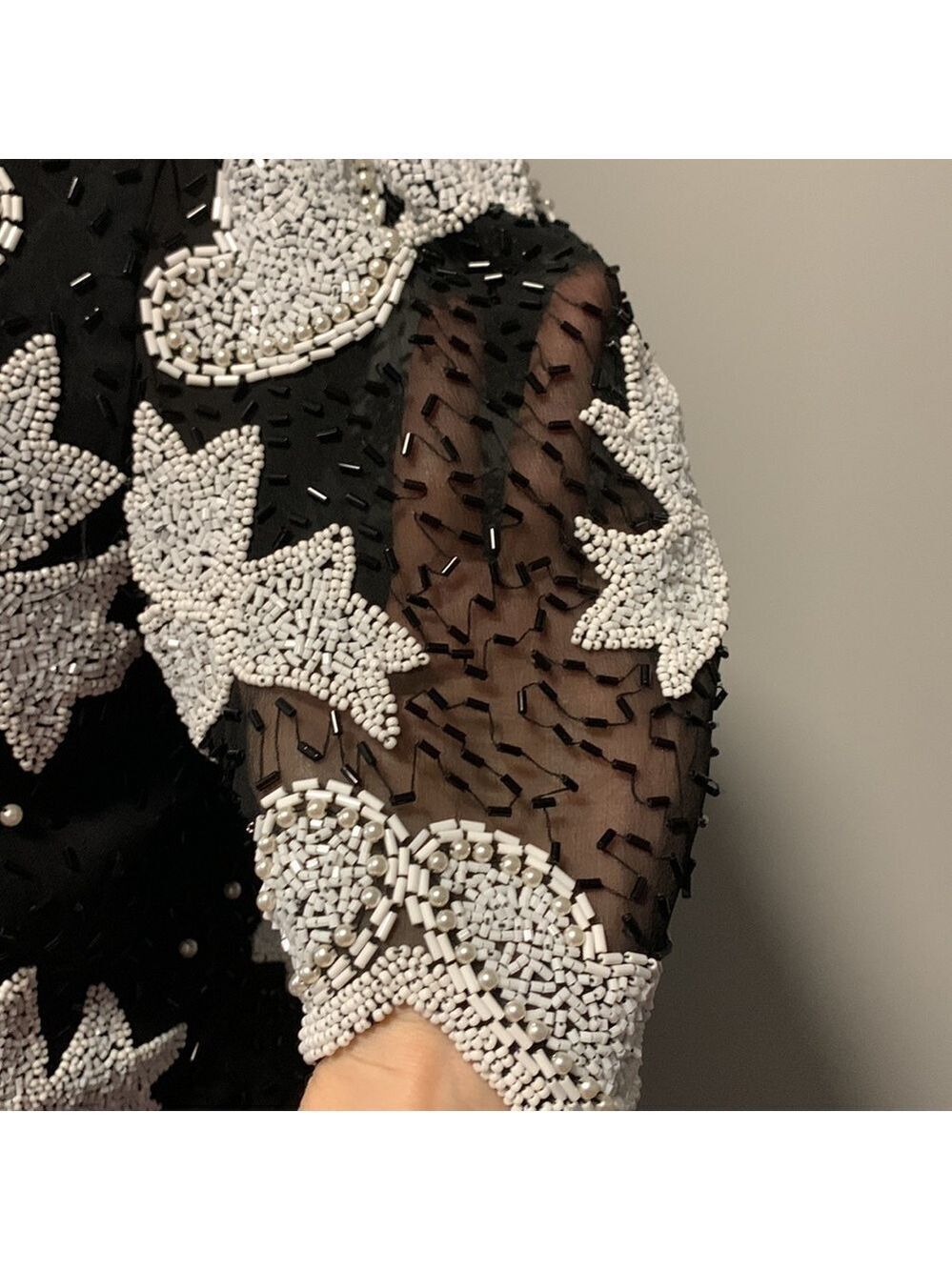 Mezza Luna Vintage Silk Beaded Black White Party Cocktail Evening Dress Size 8 - Picture 14 of 15